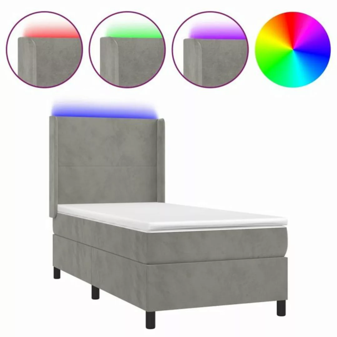 vidaXL Bettgestell Boxspringbett mit Matratze LED Hellgrau 90x200 cm Samt B günstig online kaufen