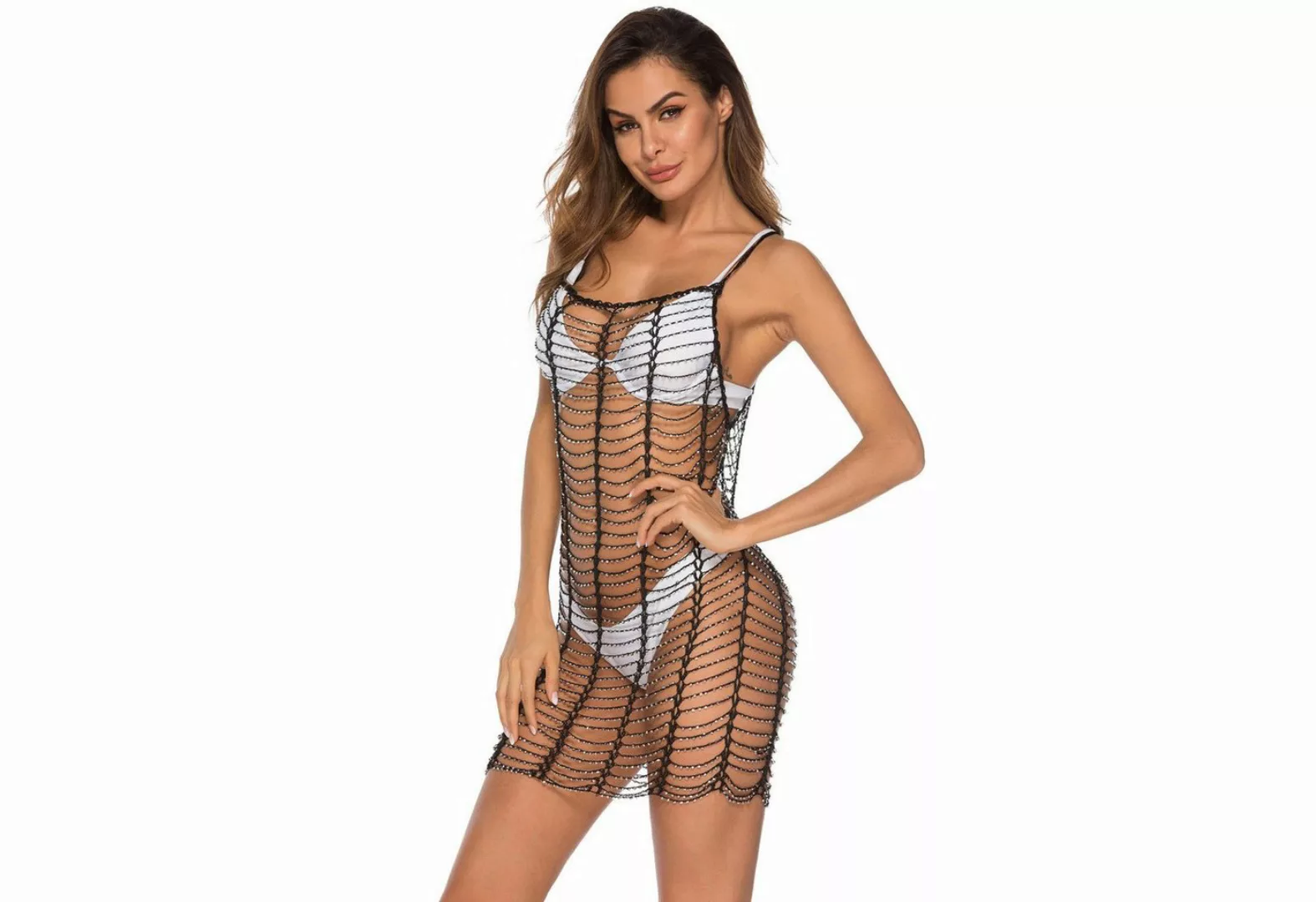 AUKUU Strandkleid Sexy aushöhlen Abdeckung Kleid Trägerkleid Perlenhemd Bad günstig online kaufen