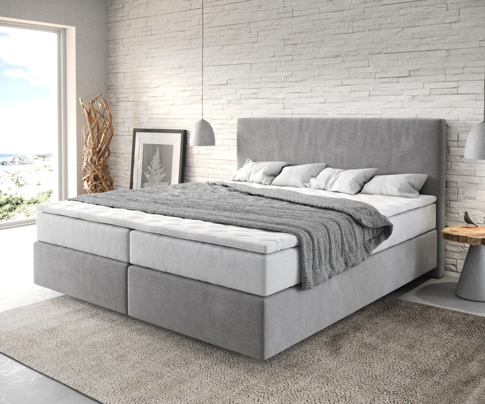 DELIFE Boxspringbett Dream-Well, Mikrofaser Grau 180x200 cm mit TFK Matratz günstig online kaufen