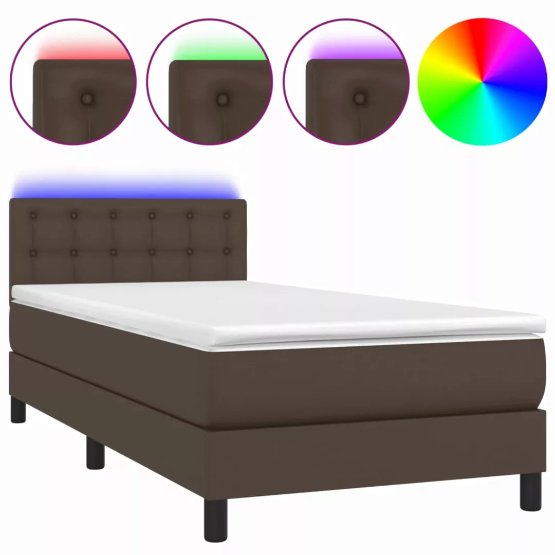 Vidaxl Boxspringbett Mit Matratze & Led Braun 80x200 Cm Kunstleder günstig online kaufen