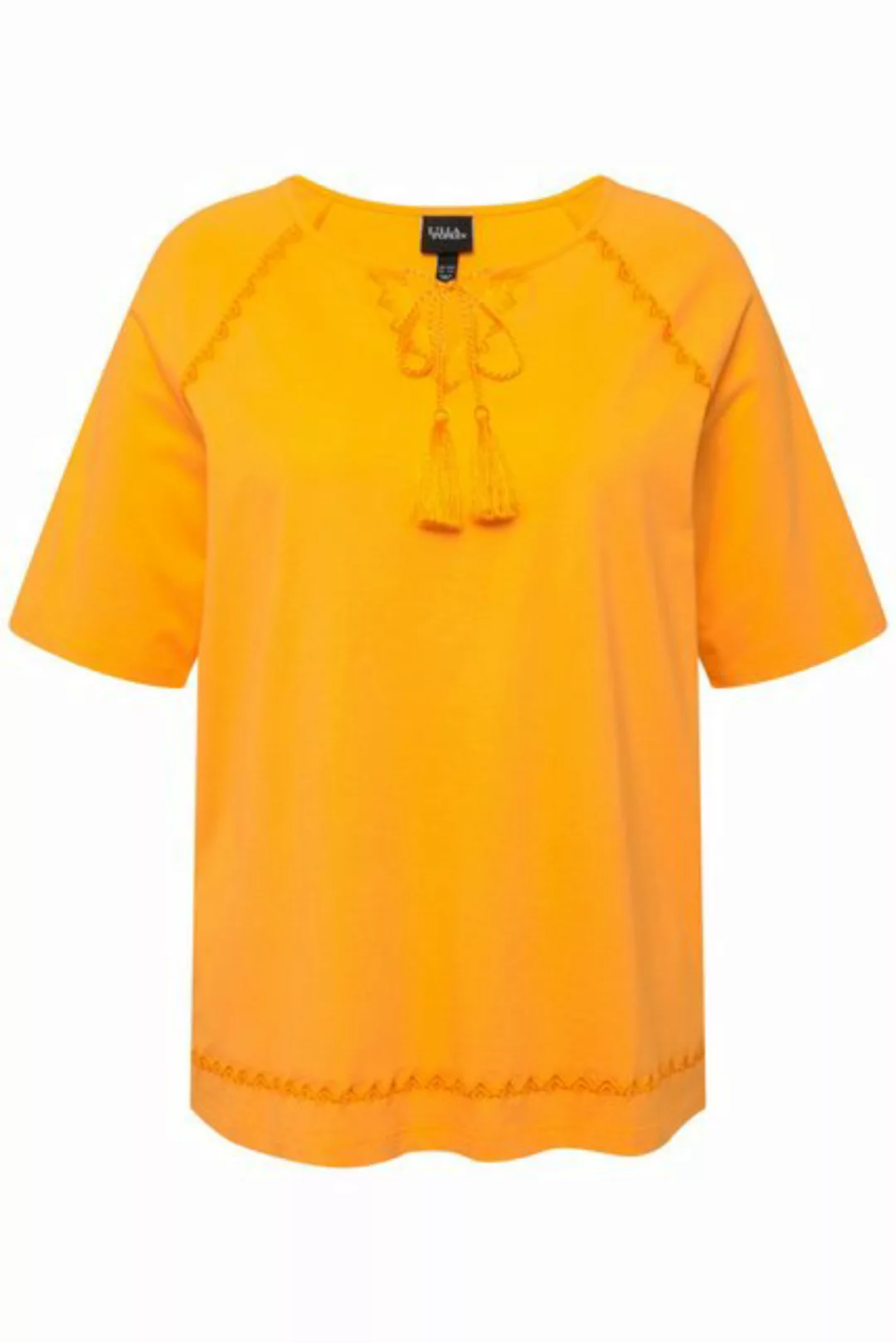 Ulla Popken Druckbluse Jersey-Tunika Stickerei Tunika-Ausschnitt Halbarm günstig online kaufen