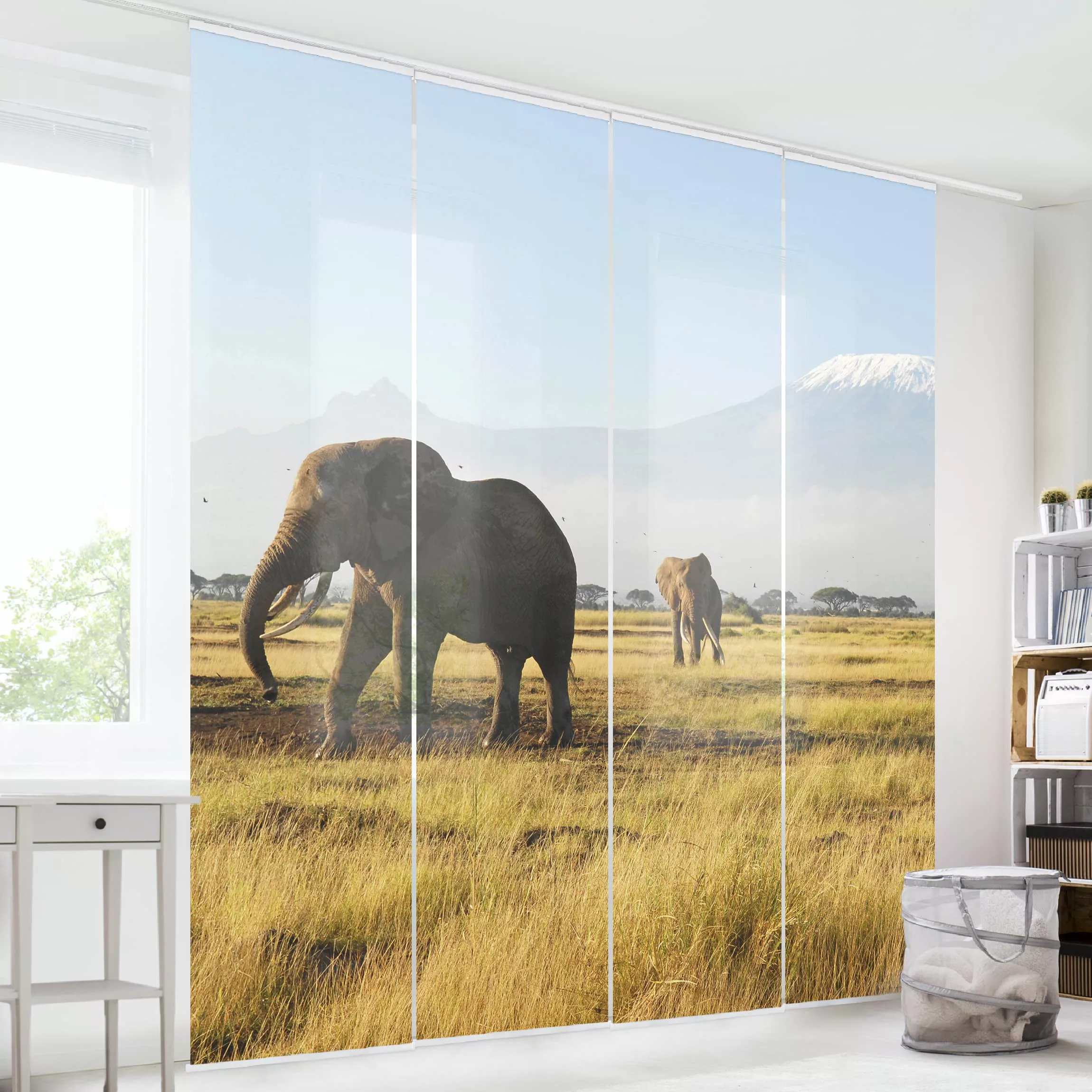 Schiebegardinen Set Natur & Landschaft Elefanten vor dem Kilimanjaro in Ken günstig online kaufen