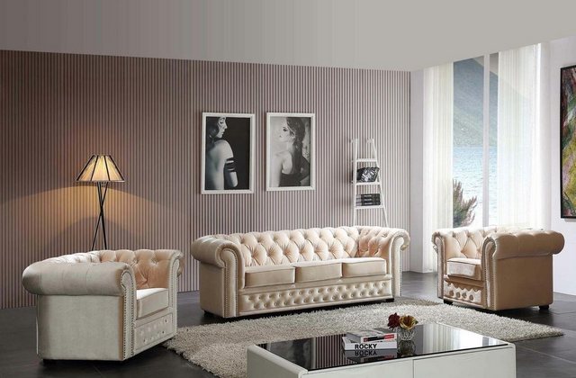 JVmoebel Sofa Chesterfield Ledersofa Couch Polster Sitz Garnitur 3+2 Sitzer günstig online kaufen