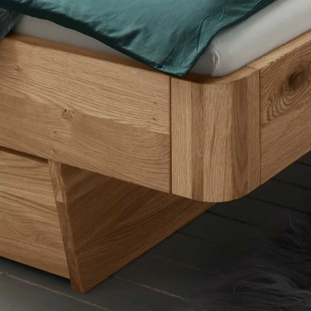 Stauraum Bett aus Wildeiche Massivholz geölt günstig online kaufen