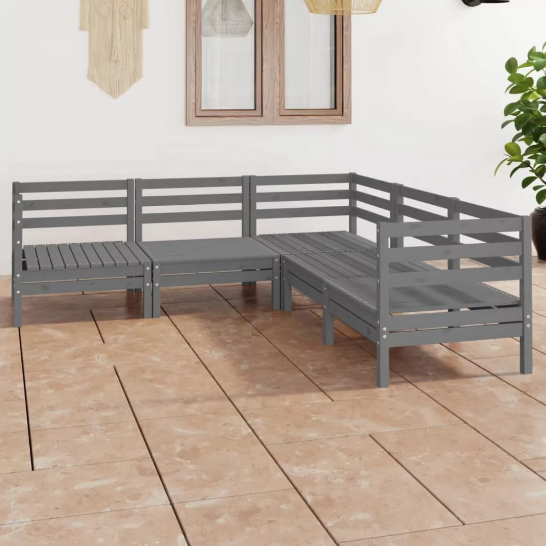 5-tlg. Garten-lounge-set Massivholz Kiefer Grau günstig online kaufen