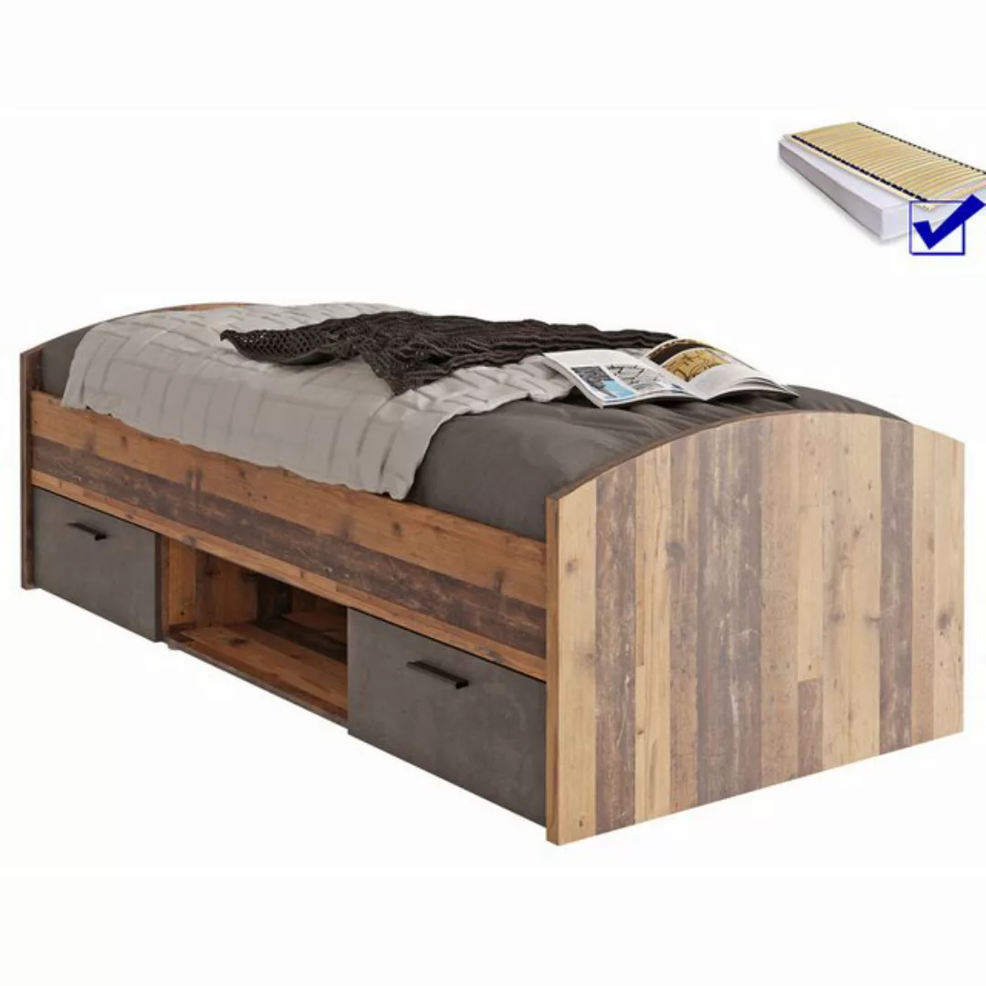 expendio Bett Wisal 1, Old Wood Vintage / Beton Nb., 90x200 cm günstig online kaufen