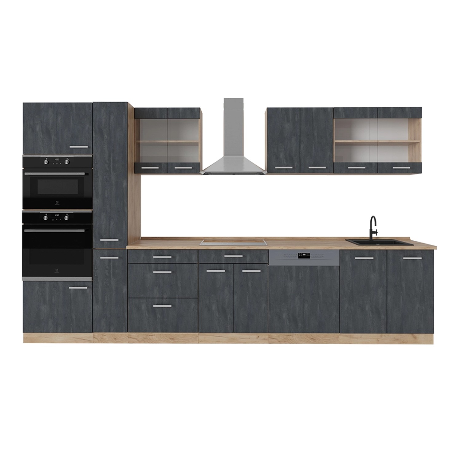 Vicco Küchenzeile R-Line, Schwarz Beton/Anthrazit, 350 günstig online kaufen