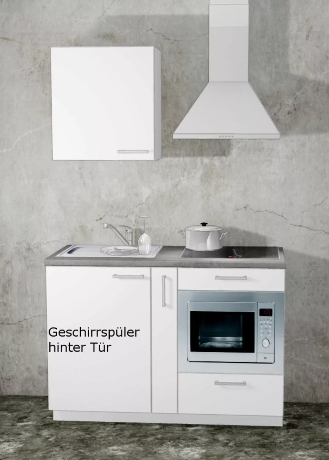 Miniküche MANKAMINI 129 (Höhe XXL) Weiß, 135 cm mit Mikrowelle/Kochfeld/Ges günstig online kaufen