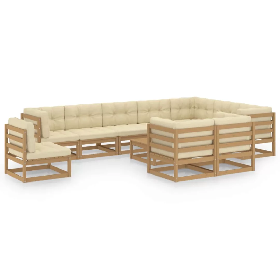 11-tlg. Garten-lounge-set Kissen Honigbraun Kiefer Massivholz günstig online kaufen