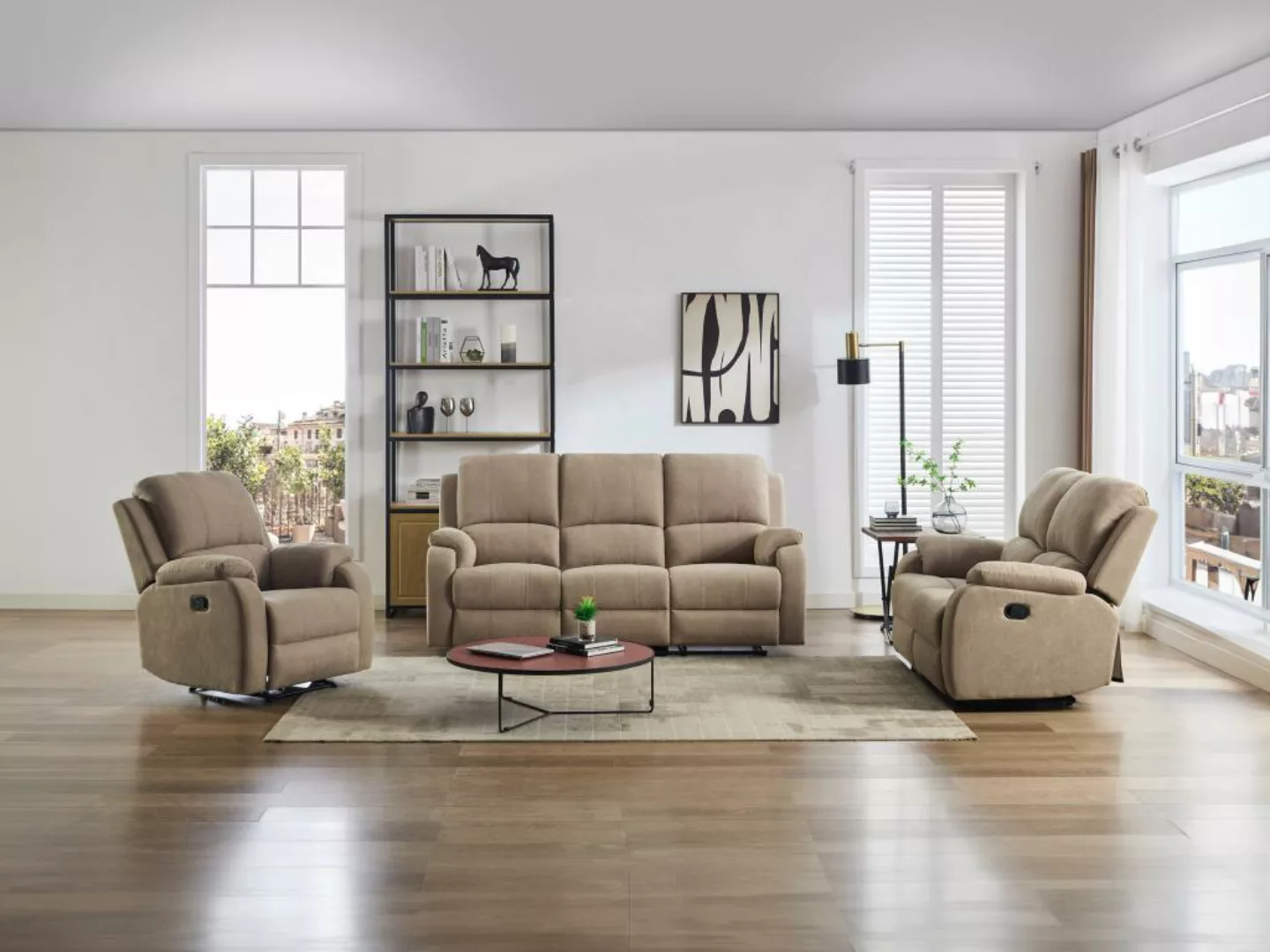 Relaxsofa 3-Sitzer, 2-Sitzer & Relaxsessel - Mikrofaser - Taupe - BRODY günstig online kaufen