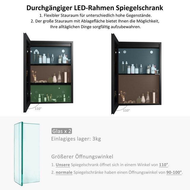 WDWRITTI Badezimmerspiegelschrank mit LED Beleuchtung Spiegelschrank Schwar günstig online kaufen