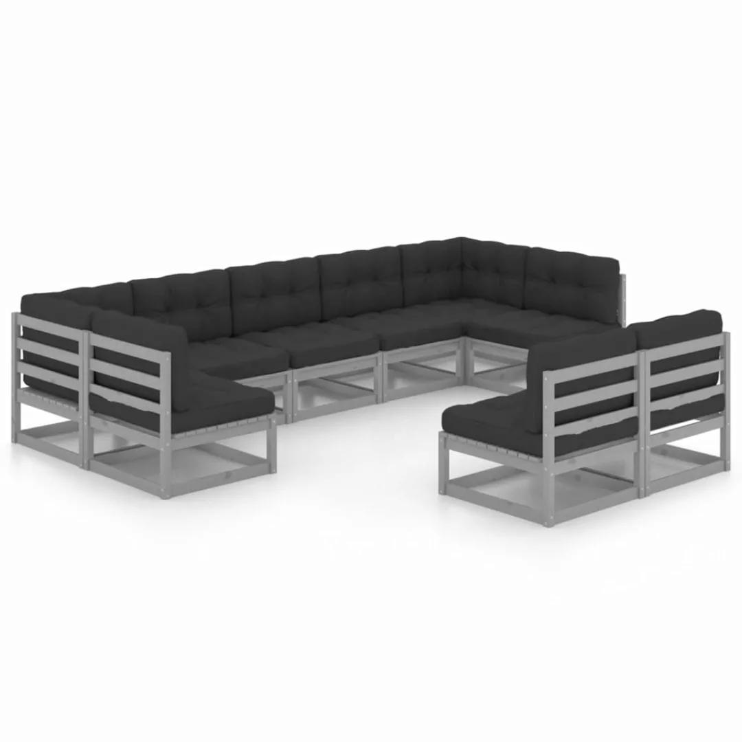 9-tlg. Garten-lounge-set Mit Kissen Grau Kiefer Massivholz günstig online kaufen