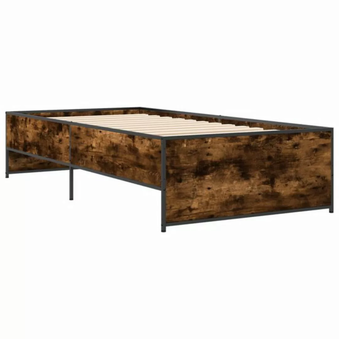 vidaXL Bett Bettgestell Räuchereiche 75x190 cm Holzwerkstoff und Metall günstig online kaufen