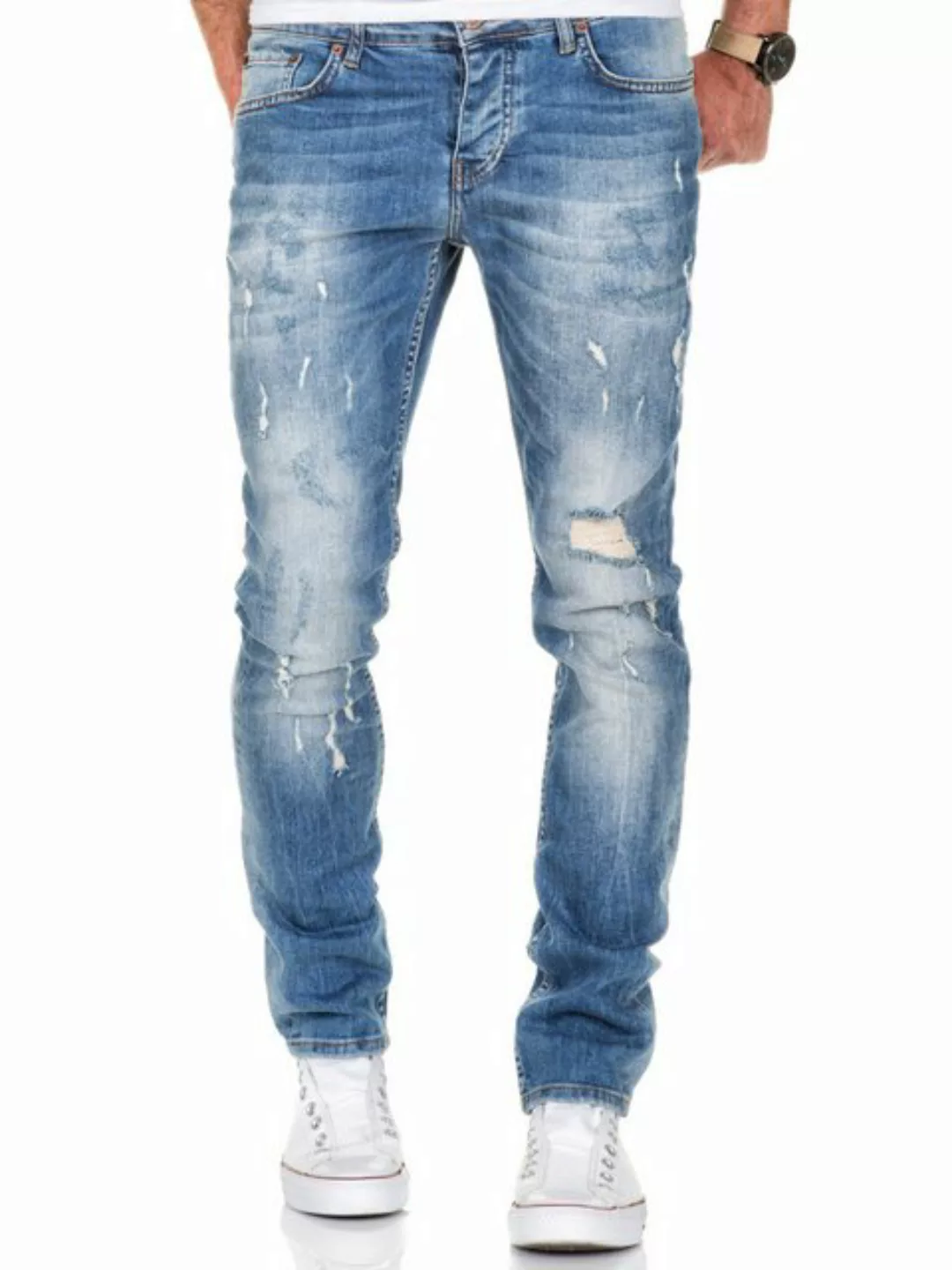 REPUBLIX Gerade Jeans RYDEL Herren Männer Regular Straight Fit Destroyed Je günstig online kaufen