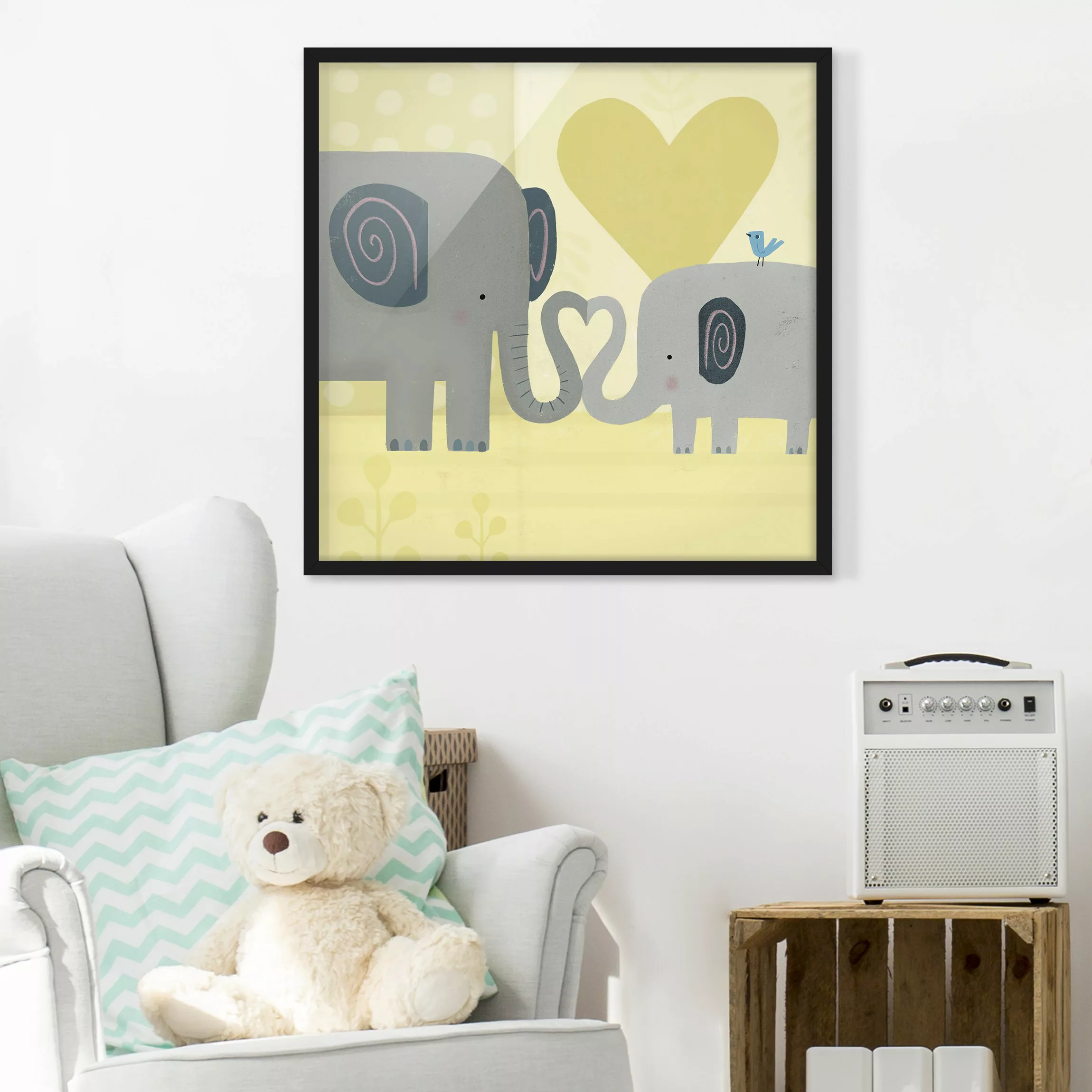 Bild mit Rahmen Tiere - Quadrat Mama und ich - Elefanten günstig online kaufen