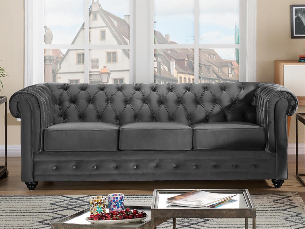 Sofa 3-Sitzer - Samt - Anthrazit - CHESTERFIELD günstig online kaufen
