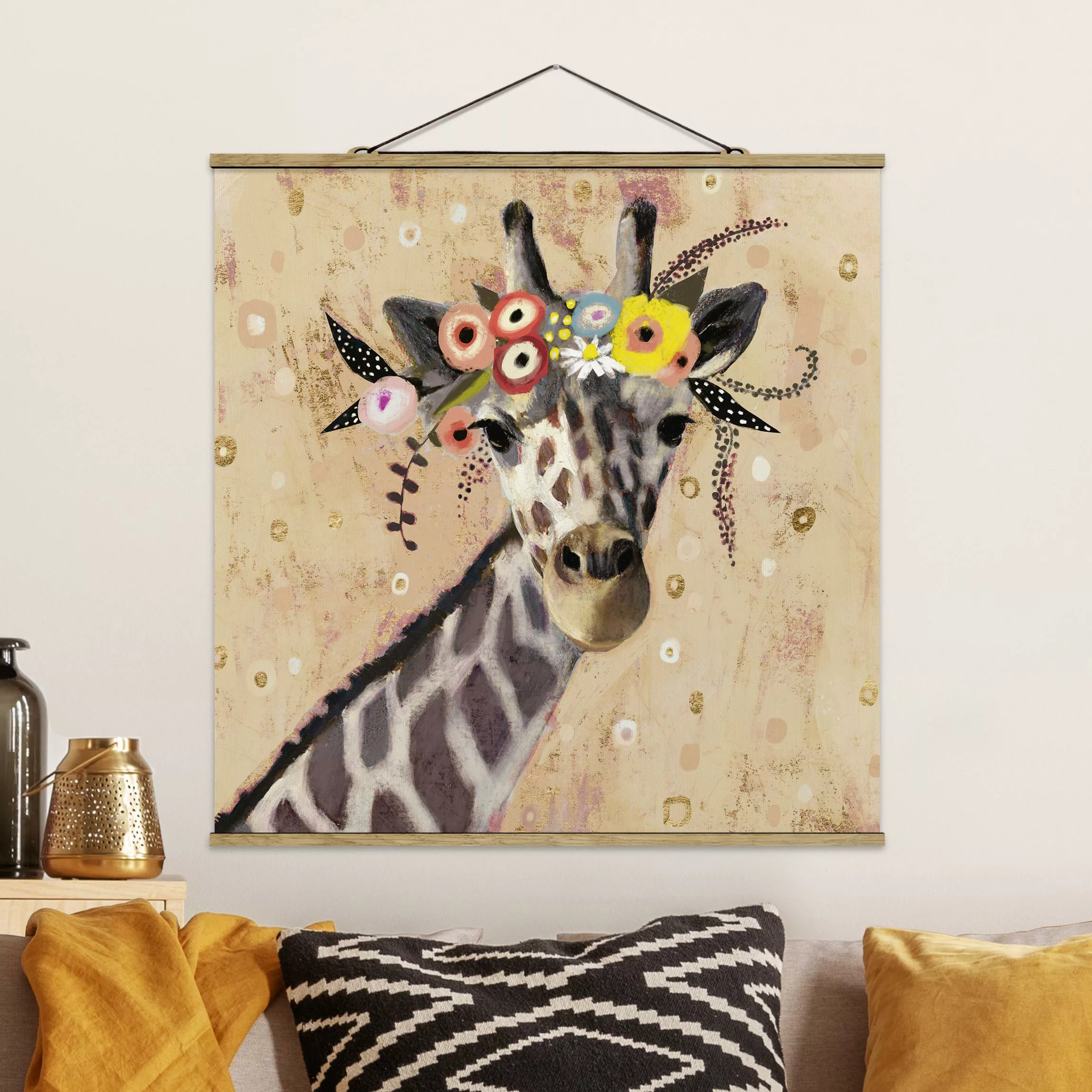 Stoffbild Tiere mit Posterleisten - Quadrat Klimt Giraffe günstig online kaufen