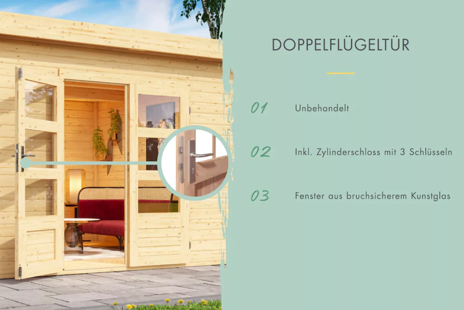 Karibu Holz-Gartenhaus Ängelholm Natur Pultdach Unbehandelt 280 cm x 220 cm günstig online kaufen