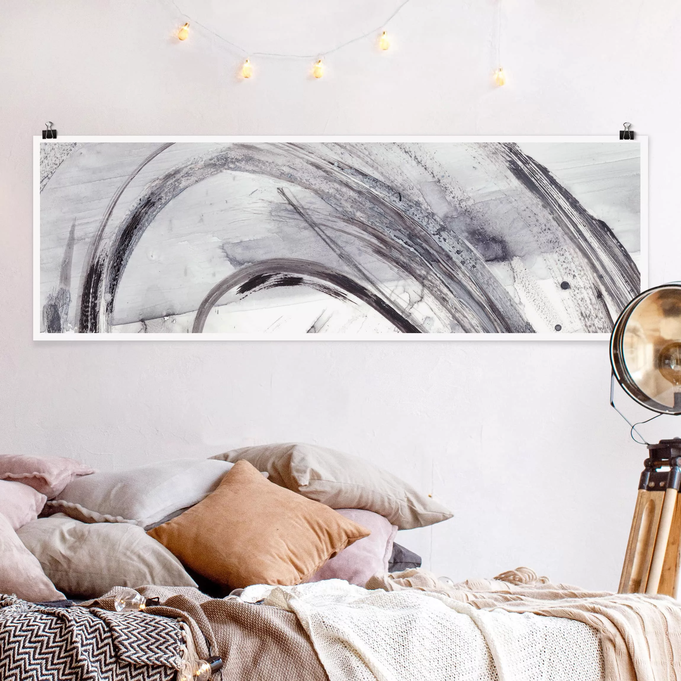 Panorama Poster Abstrakt Sonar Schwarz Weiß II günstig online kaufen