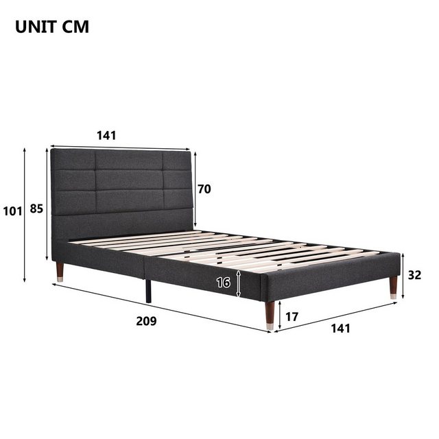 Ulife Polsterbett Dunkelgraues Doppelbett mit Lattenrost & Kopfteil 140 x 2 günstig online kaufen