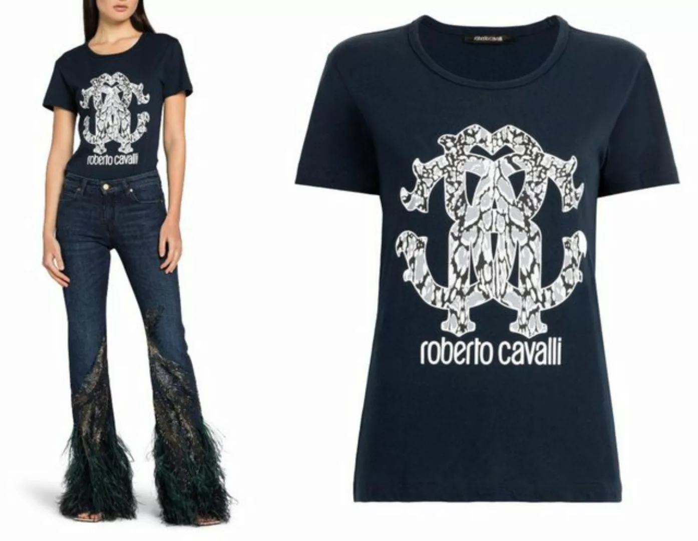 roberto cavalli T-Shirt ROBERTO CAVALLI RC LYNX-PRINT MONOGRAM COTTON T-SHI günstig online kaufen
