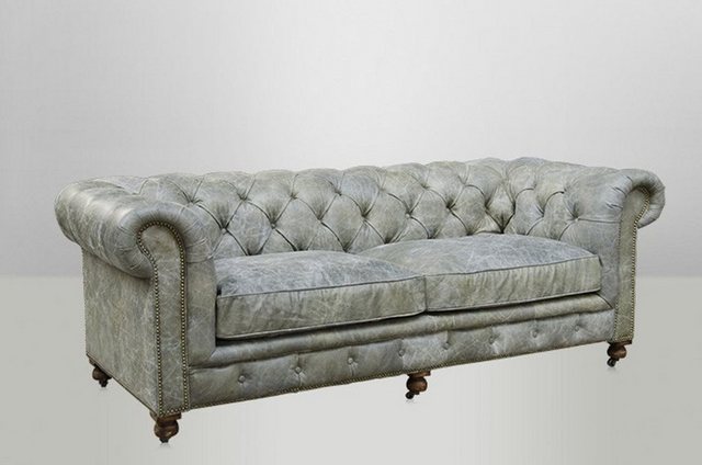 Casa Padrino Chesterfield-Sofa Chesterfield Luxus Echt Leder Sofa 2.5 Seate günstig online kaufen