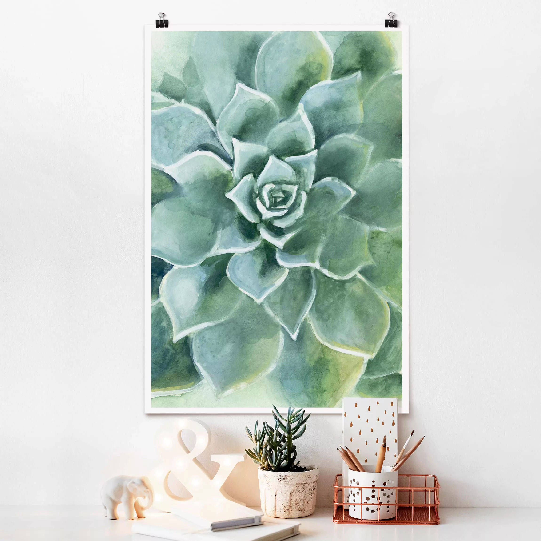 Poster Blumen - Hochformat Sukkulente Aquarell Dunkel günstig online kaufen