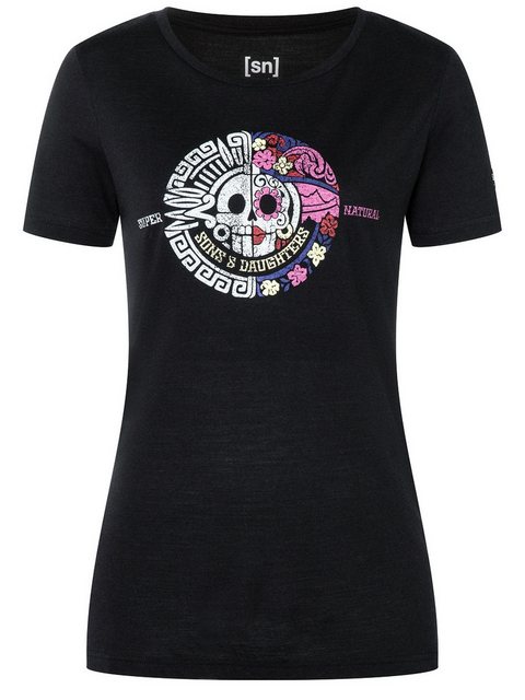 SUPER.NATURAL T-Shirt für Damen, Merino SANTA MUERTE Totenkopf Motiv, bunt günstig online kaufen