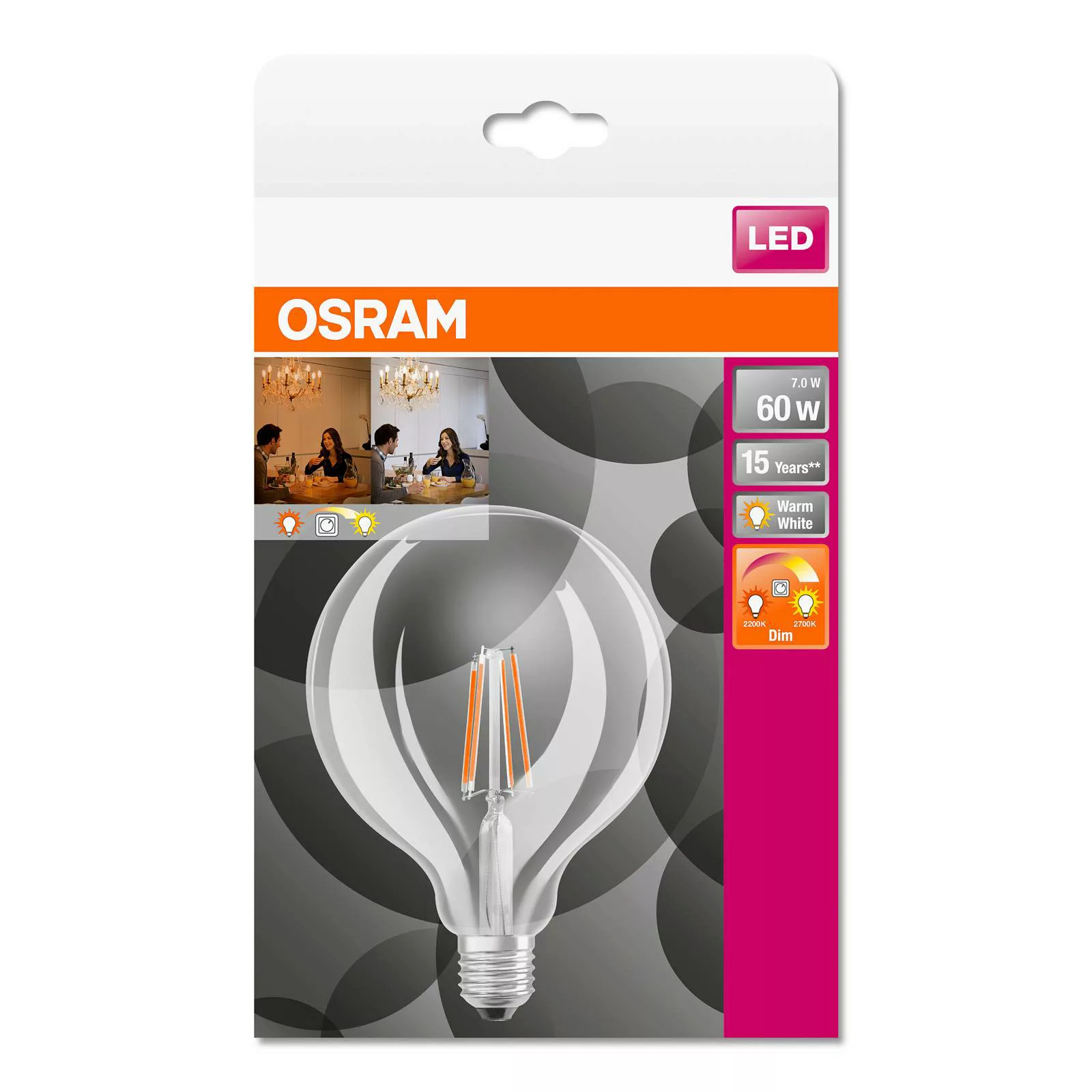 OSRAM LED-Globelampe E27 7W G125 827 Glow dim günstig online kaufen