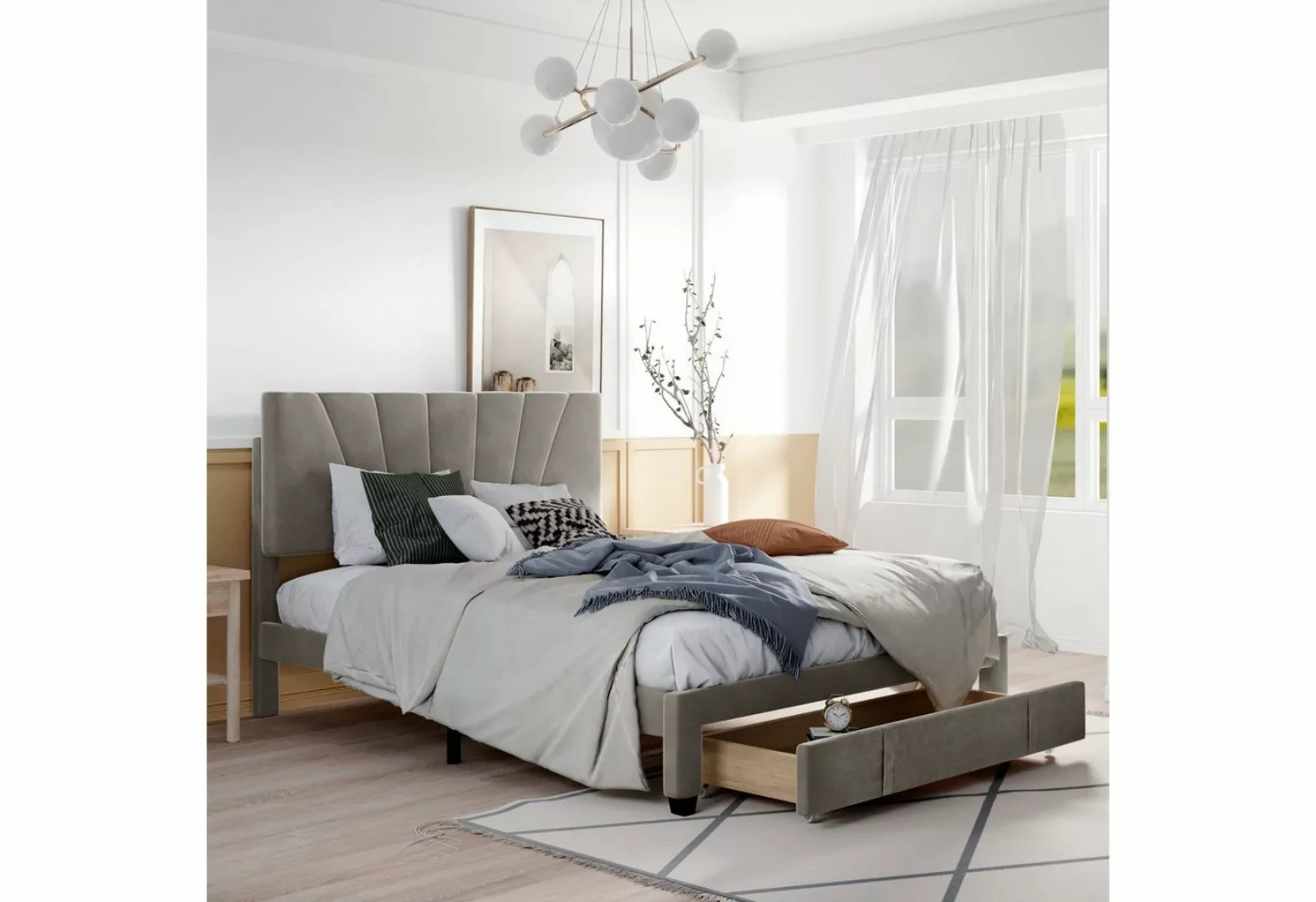 Mia&Coco Bett Polsterbett 140 x 200 cm Bett mit Lattenrost, Grau, (Ohne Mat günstig online kaufen