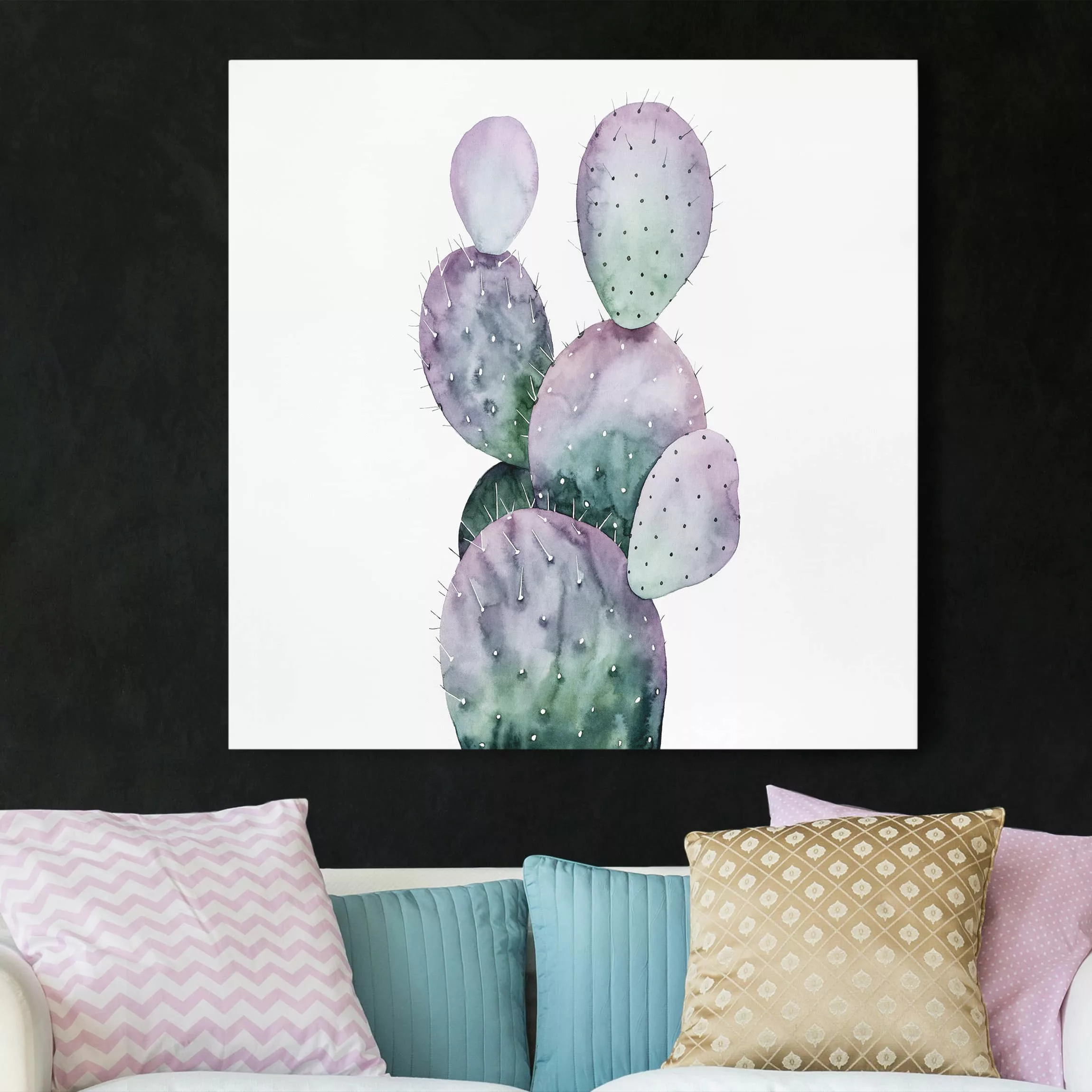 Leinwandbild Botanik - Quadrat Kaktus in Lila II günstig online kaufen