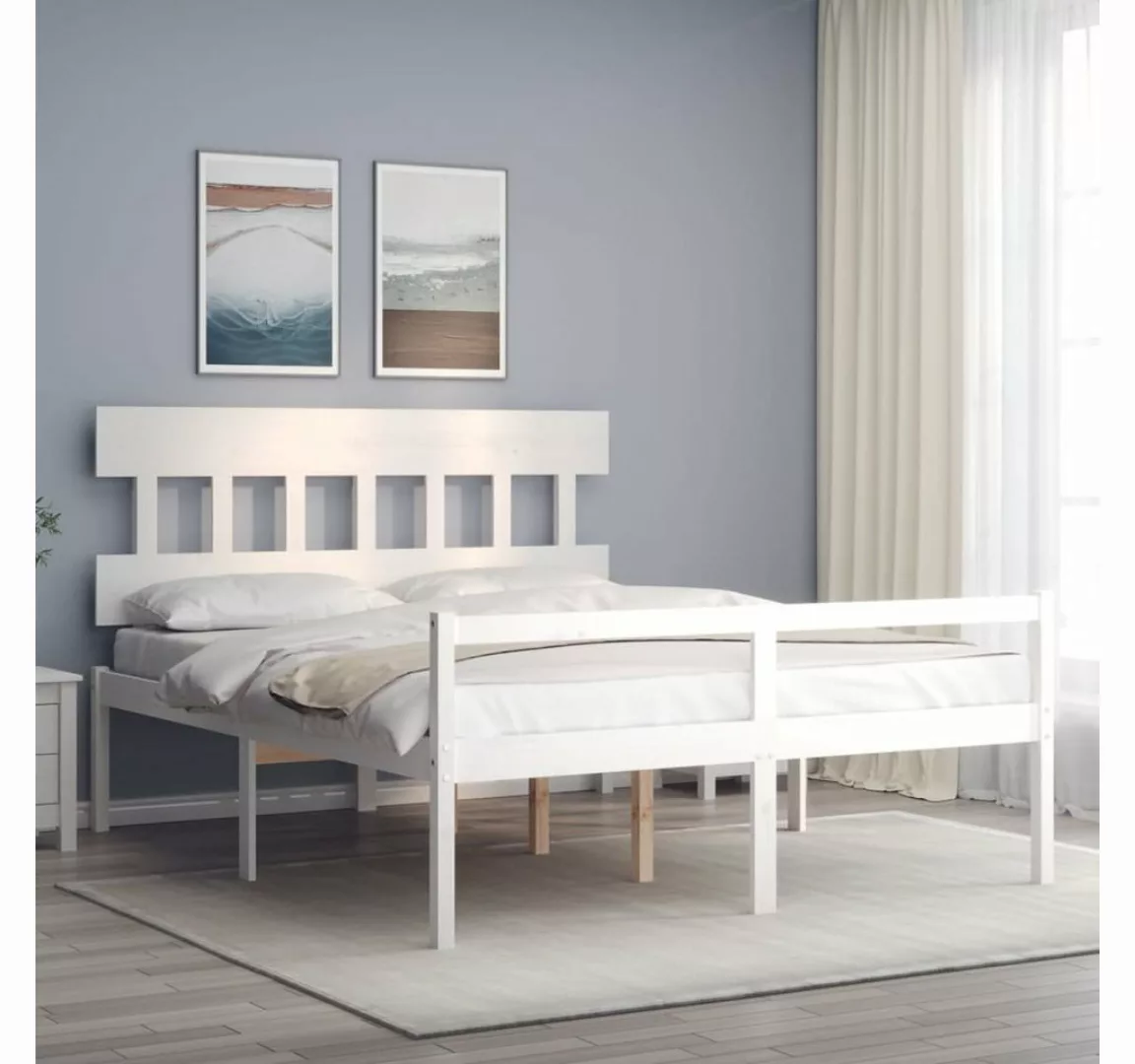 furnicato Bett Seniorenbett mit Kopfteil 160x200 cm Weiß Massivholz günstig online kaufen