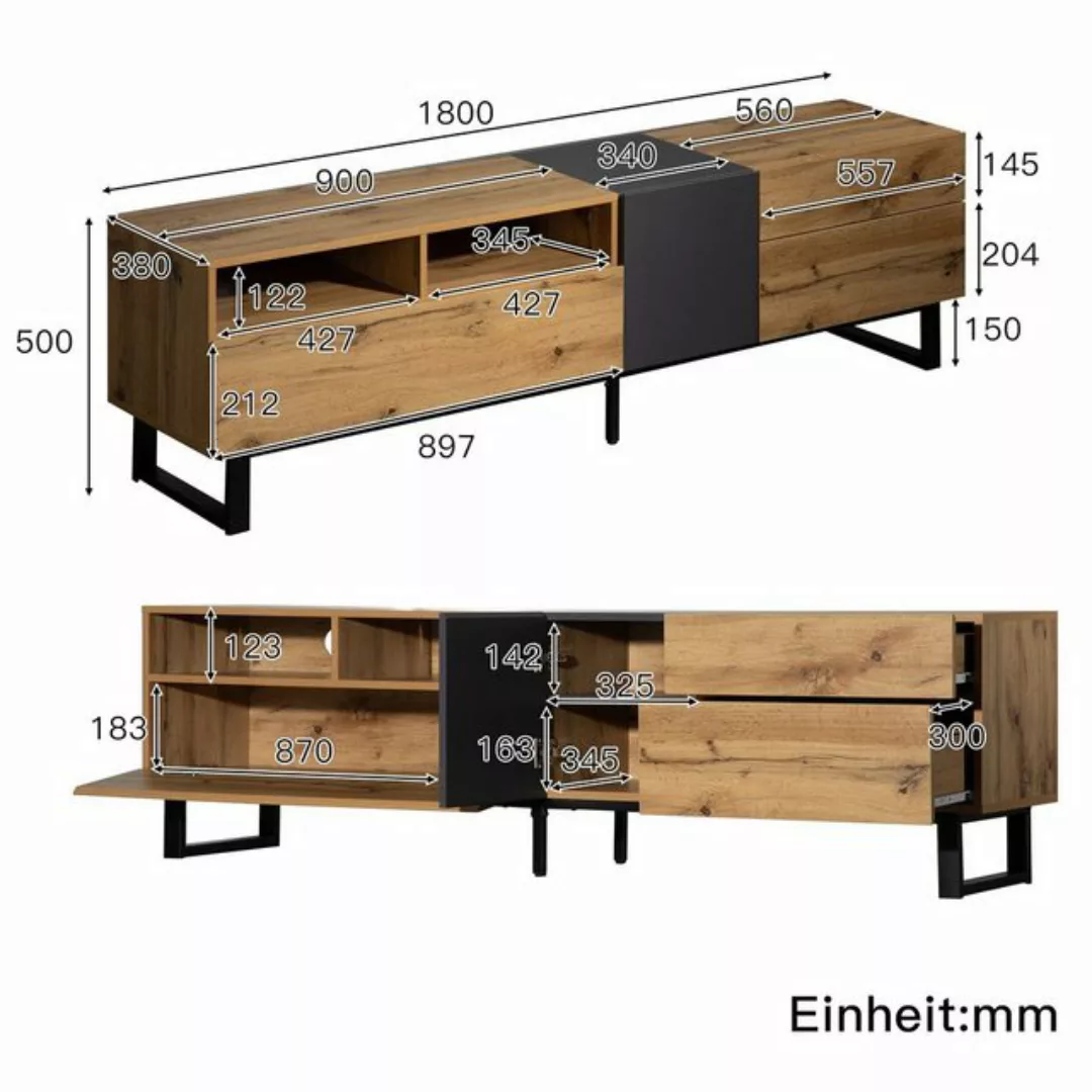 Ulife TV-Schrank Moderner Colorblocking-TV-Schrank mit Holzmaserung 180cm günstig online kaufen