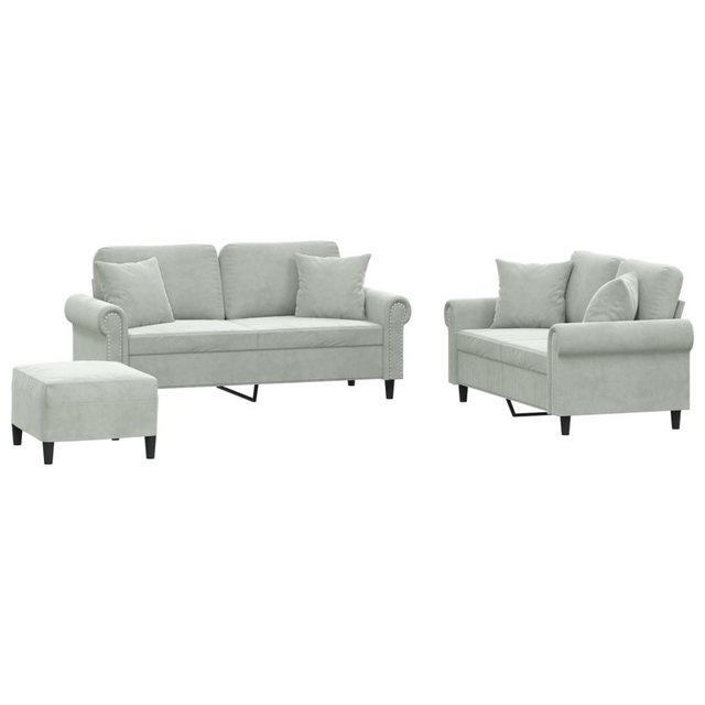 vidaXL Sofa Sofagarnitur Set mit Kissen Samt, 3-tlg., Hellgrau günstig online kaufen