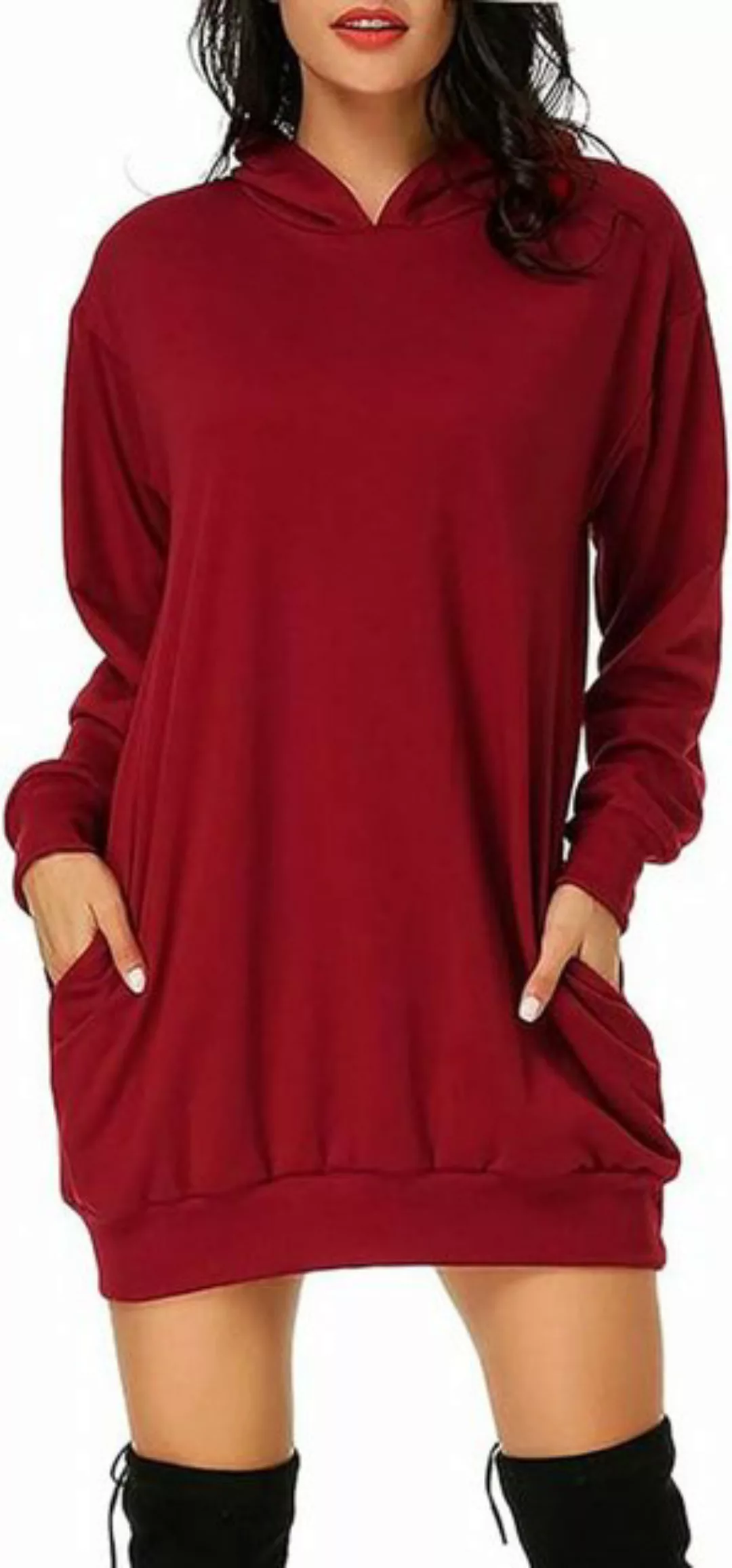 FIDDY Midikleid Damen Hoodie Kleid Pullover Langarm Kapuzenpullover Top günstig online kaufen
