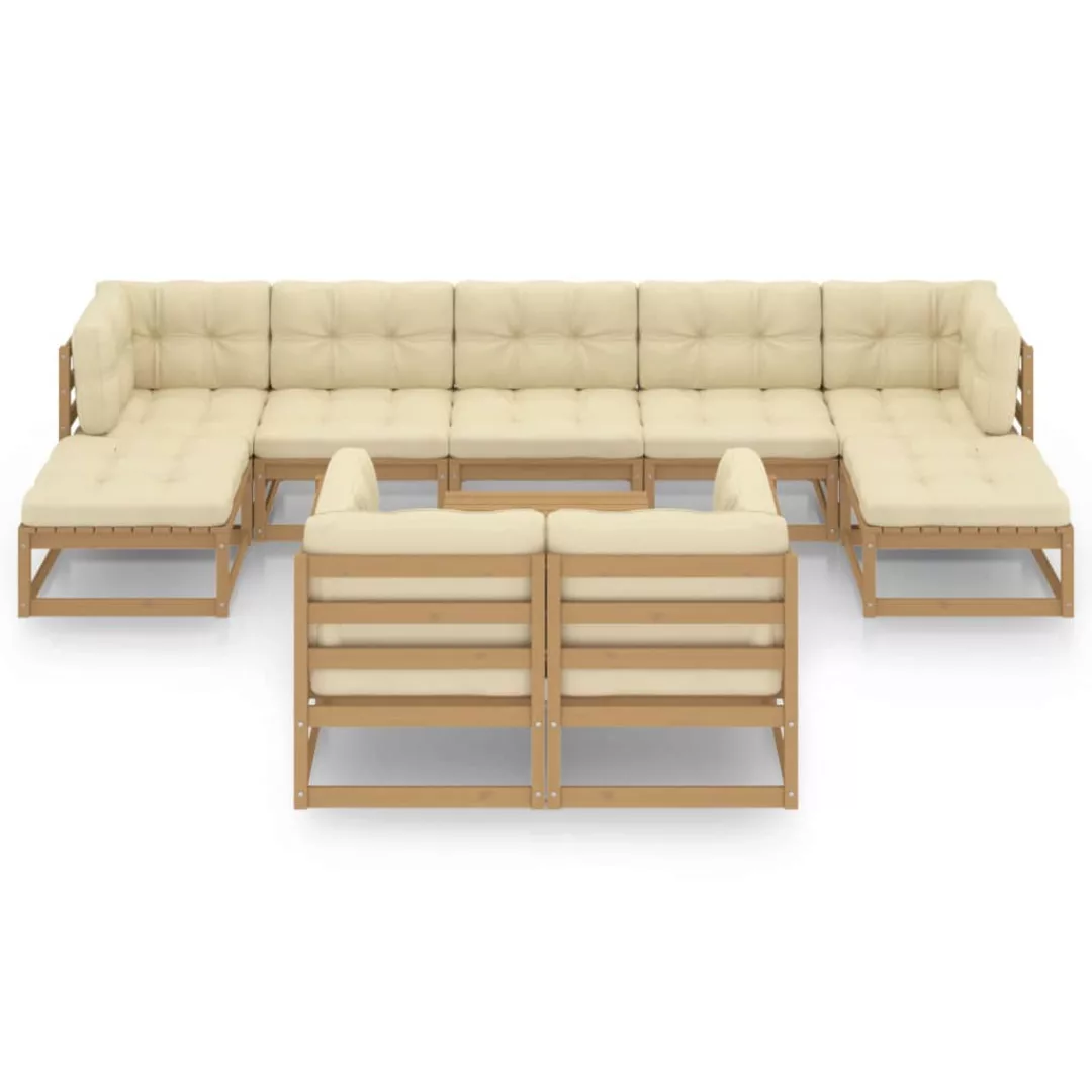 10-tlg. Garten-lounge-set Kissen Honigbraun Kiefer Massivholz günstig online kaufen