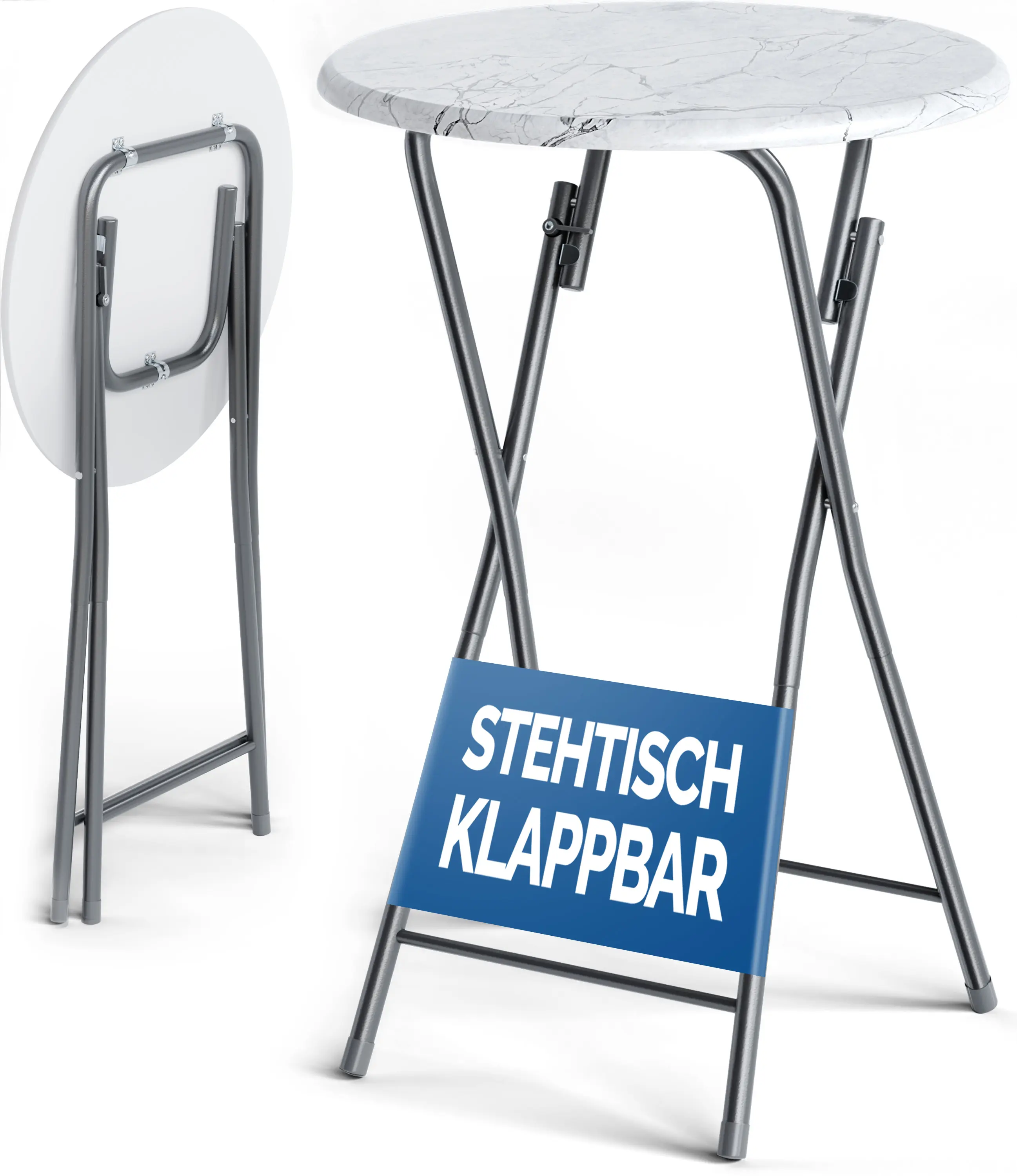 Stehtisch Weiß Marmoroptik Ø60cm klappbar günstig online kaufen