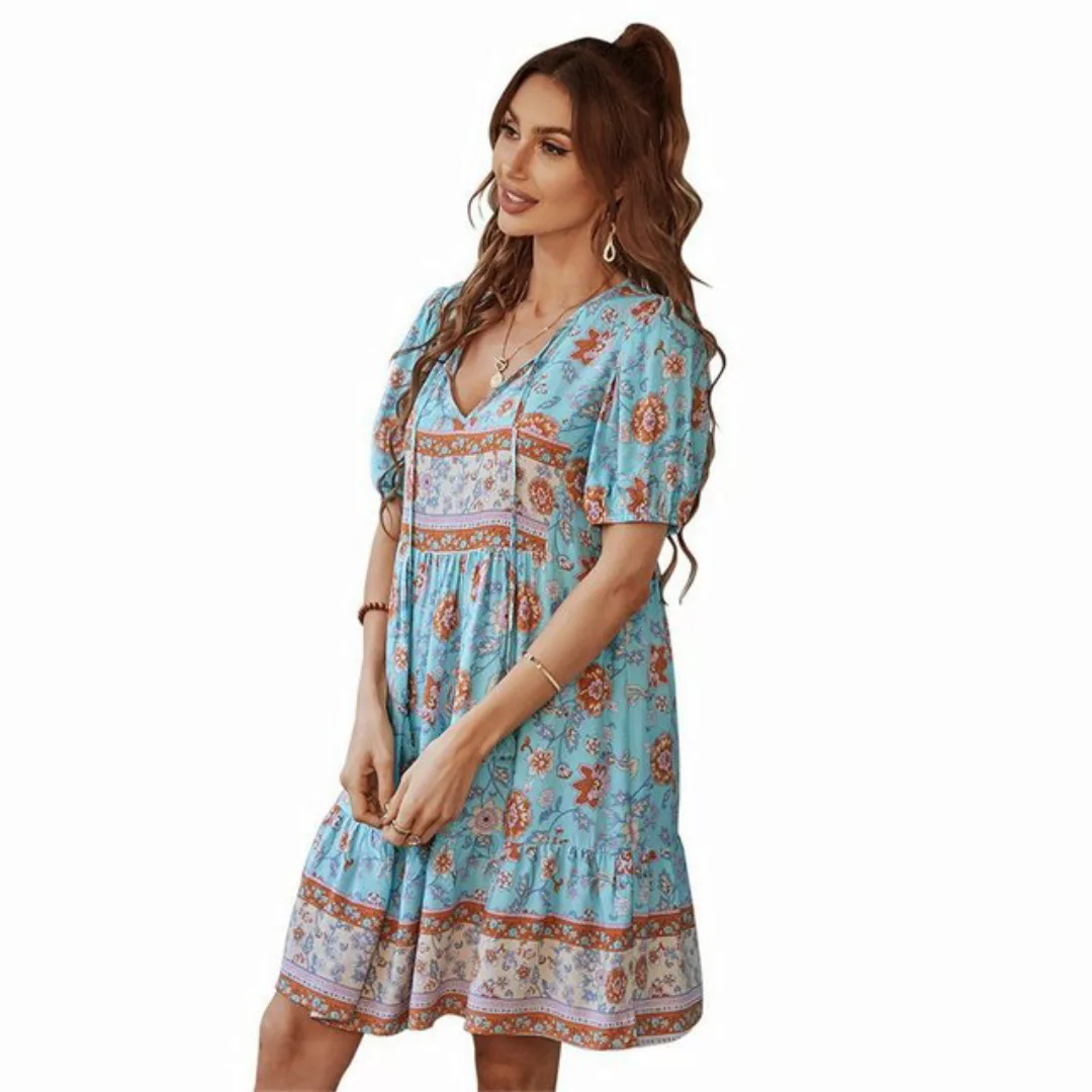 RUZU UG Dirndl Lässiges Kleid im Resort-Stil, Sommer bedruckt, kleiner, fri günstig online kaufen