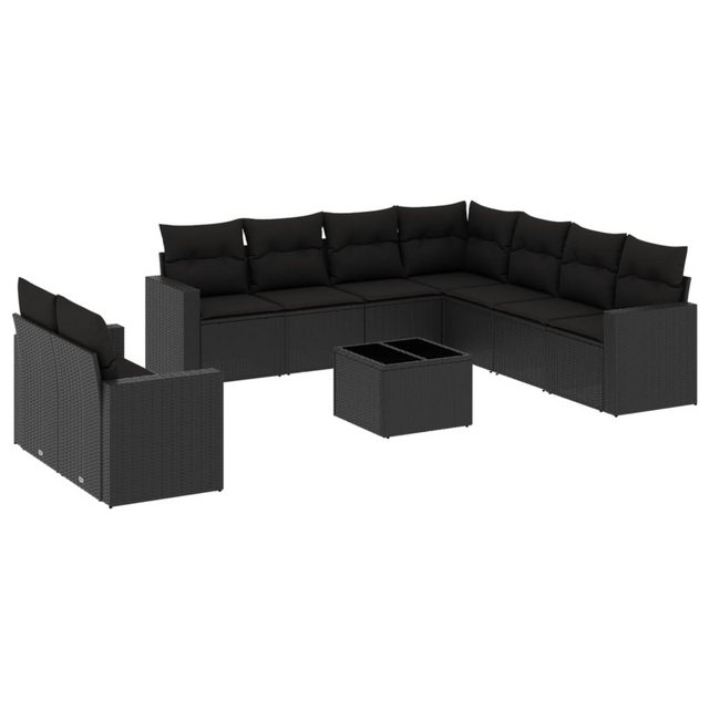 vidaXL Sofaelement 10-tlg. Garten-Sofagarnitur mit Kissen Schwarz Poly Ratt günstig online kaufen