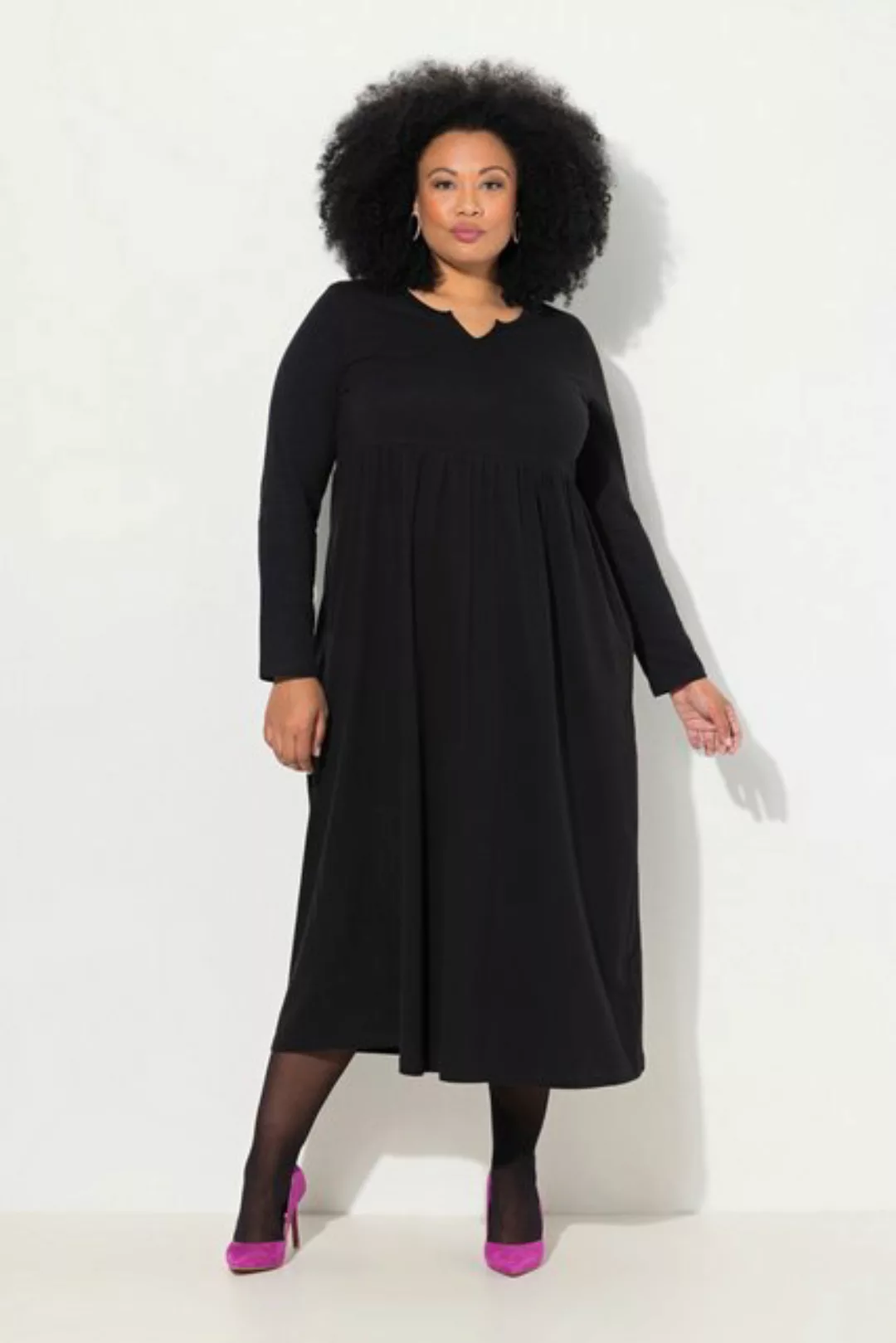 Ulla Popken Sommerkleid Kleid A-Linie Jersey Tunika-Ausschnitt Langarm günstig online kaufen