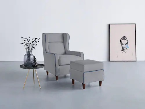 INOSIGN Ohrensessel "Rhada", mit farblich abgesetztem Keder, B/T/H: 73/85/9 günstig online kaufen