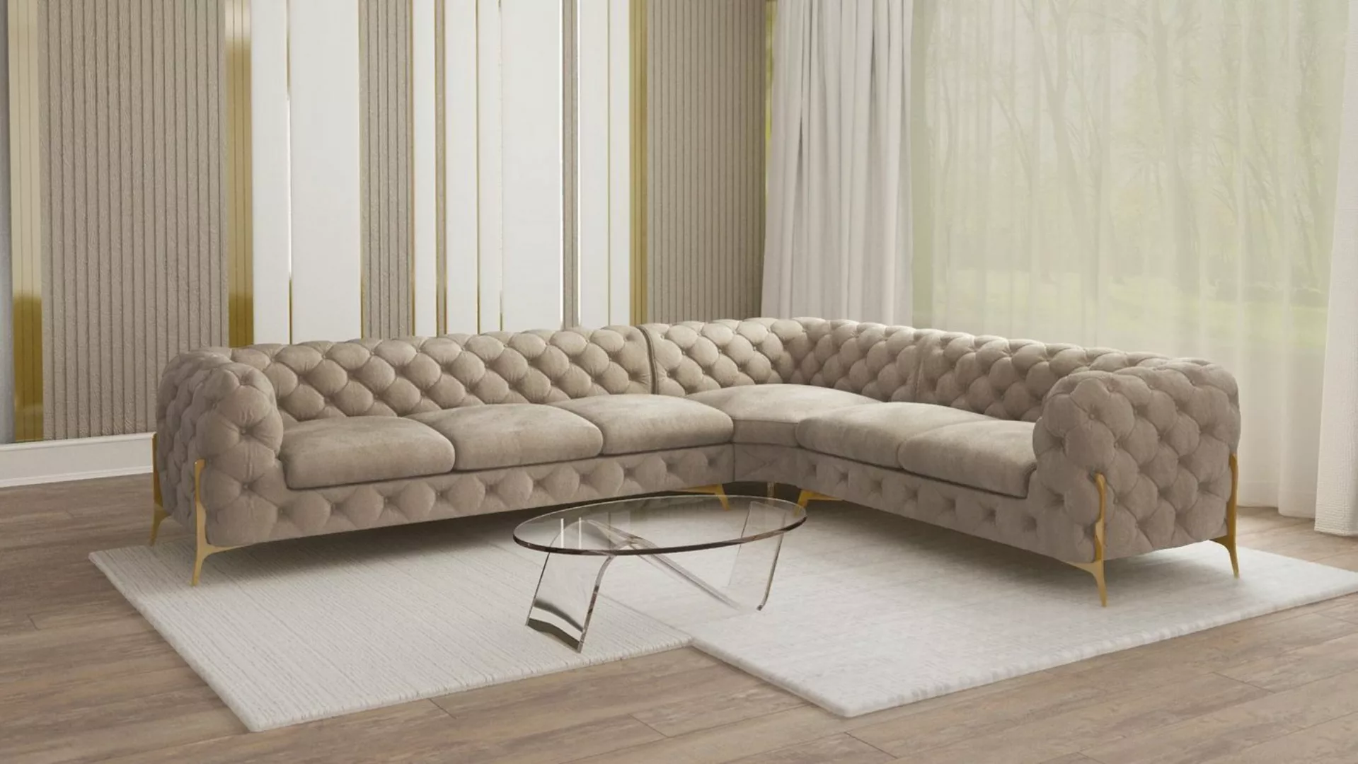 S-Style Möbel Ecksofa Chesterfield Ashley mit Goldene Metall Füßen, Die Eck günstig online kaufen