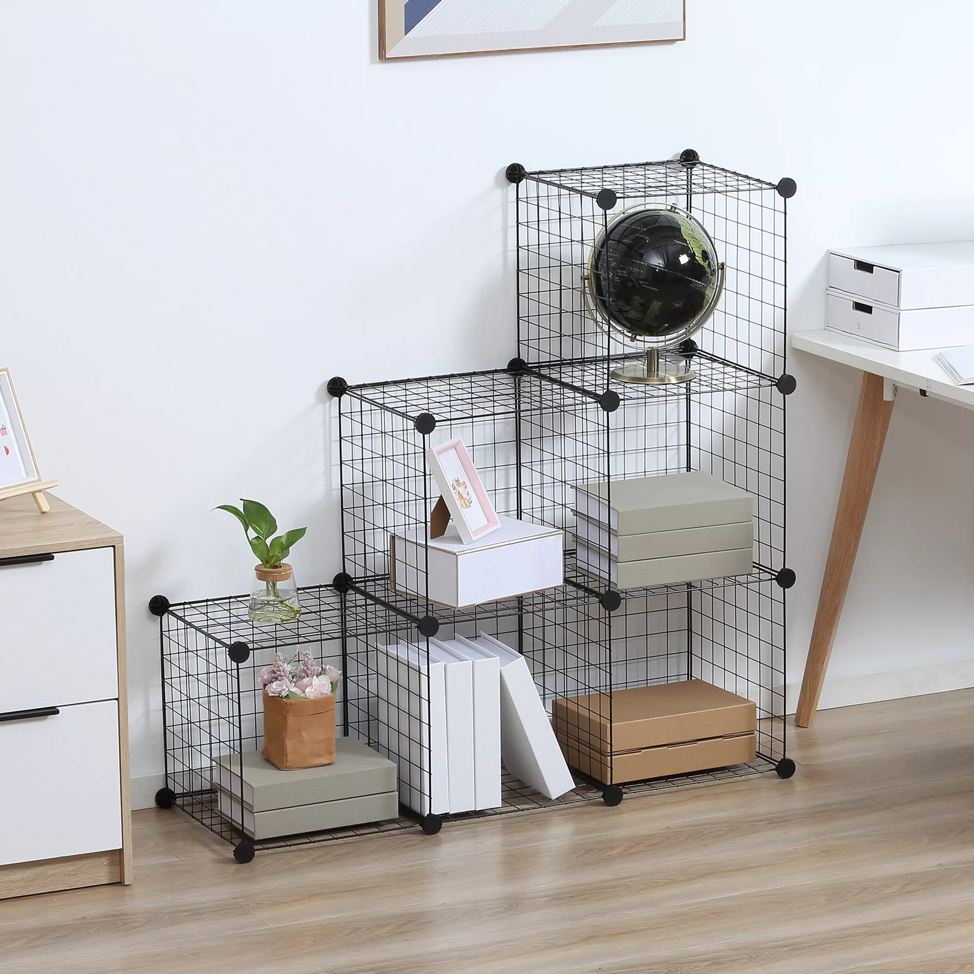 HOMCOM Steckregal, Regalsystem mit 6 Fächern, DIY Würfelregal aus Drahtgitt günstig online kaufen