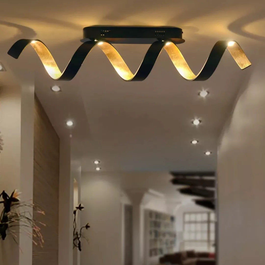 Luce Design LED-Deckenleuchte Helix Schwarz-Gold 35 cm x 80 cm x 13,5 cm günstig online kaufen