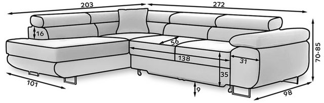 DB-Möbel Ecksofa "AKTON" Ecksofa mit Schlaffunktion. Ecksofa vom Hersteller günstig online kaufen