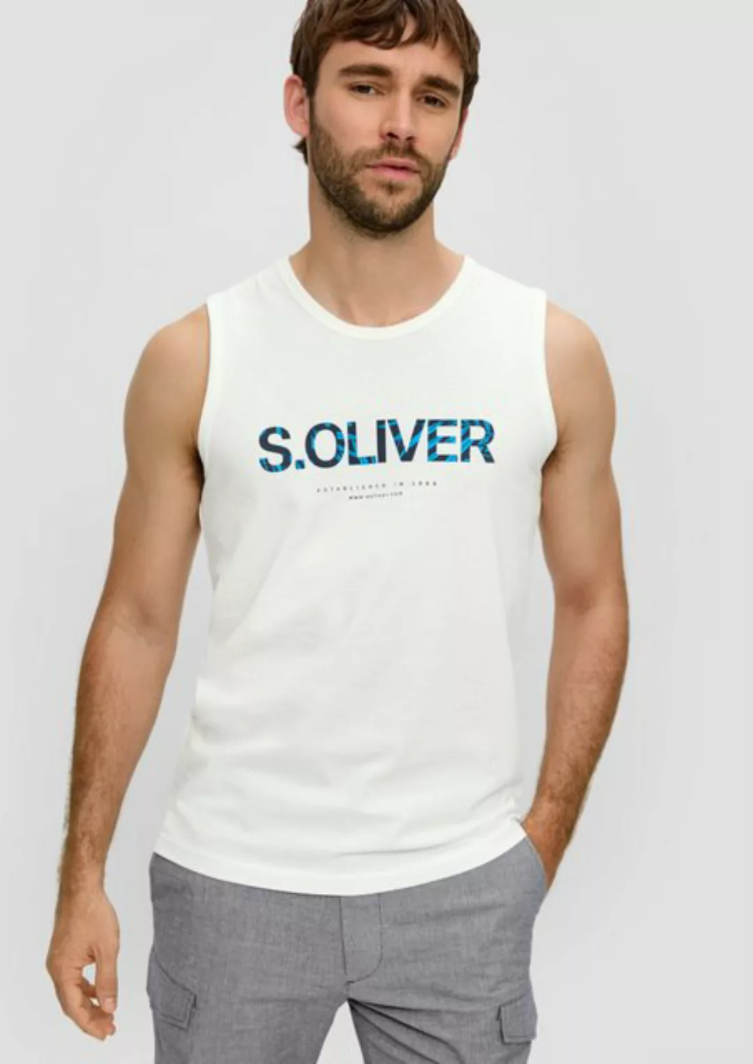 s.Oliver Shirttop Ärmelloses Baumwoll-Shirt mit Frontprint Rippblende günstig online kaufen