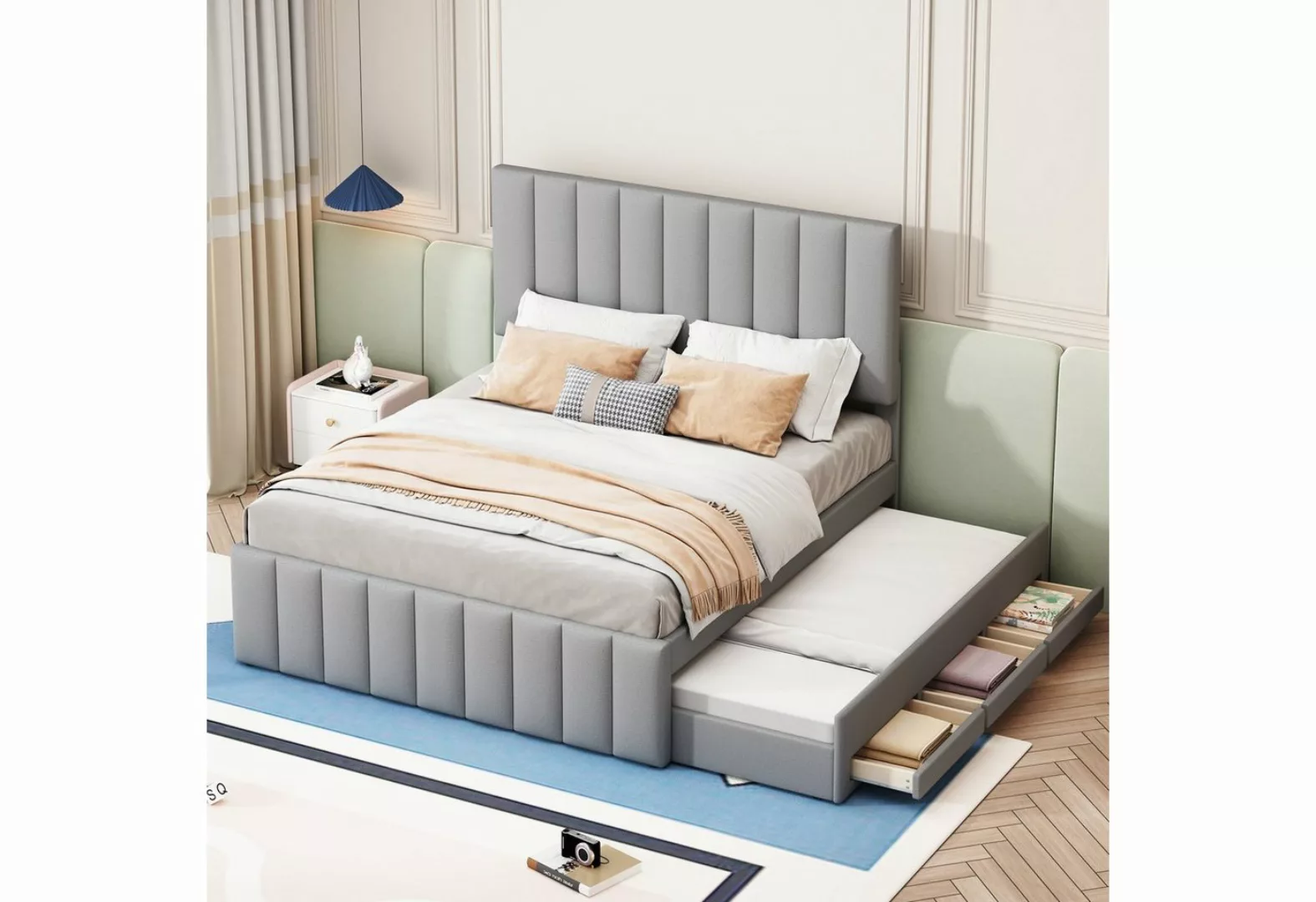SOFTWEARY Polsterbett mit Gastbett, Lattenrost und Schubladen (140x200 cm), günstig online kaufen