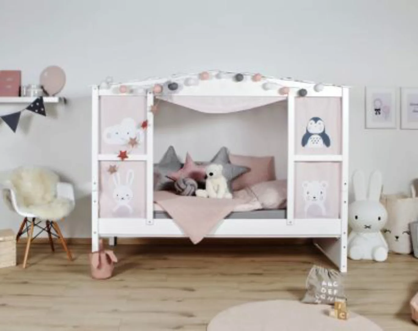 TICAA "Hausbett mit Bettkasten ""Amelie"" Kiefer Weiß" weiß Gr. 90 x 200 günstig online kaufen