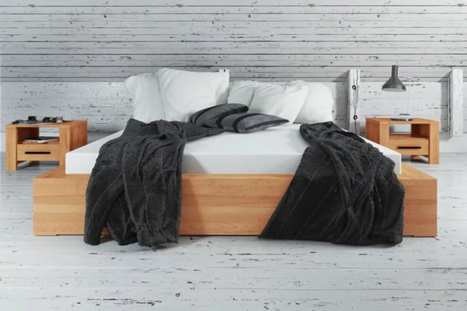 Natur24 Einzelbett Bett Lubic 3 Sonderl. 120x210 Kernbuche o. Kopfteil mit günstig online kaufen