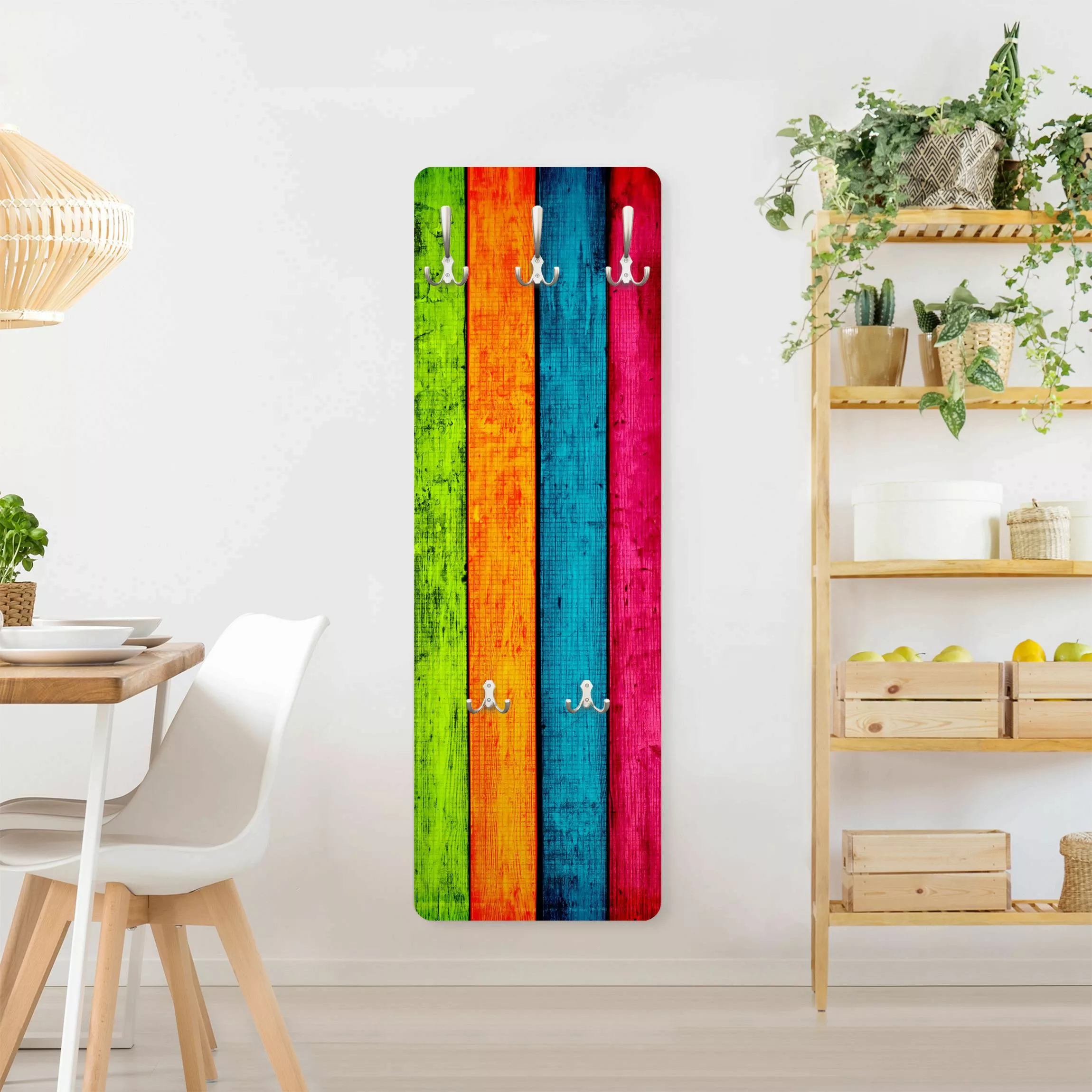 Wandgarderobe Holzpaneel Holzoptik Colourful Palisade günstig online kaufen